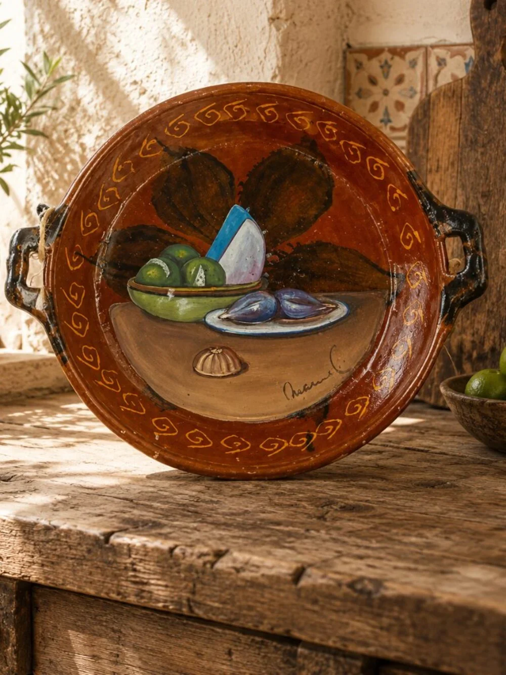 Rare Vintage Macario Covarrubias Signed Mexican Folk Art Pottery Cazuela Bowl